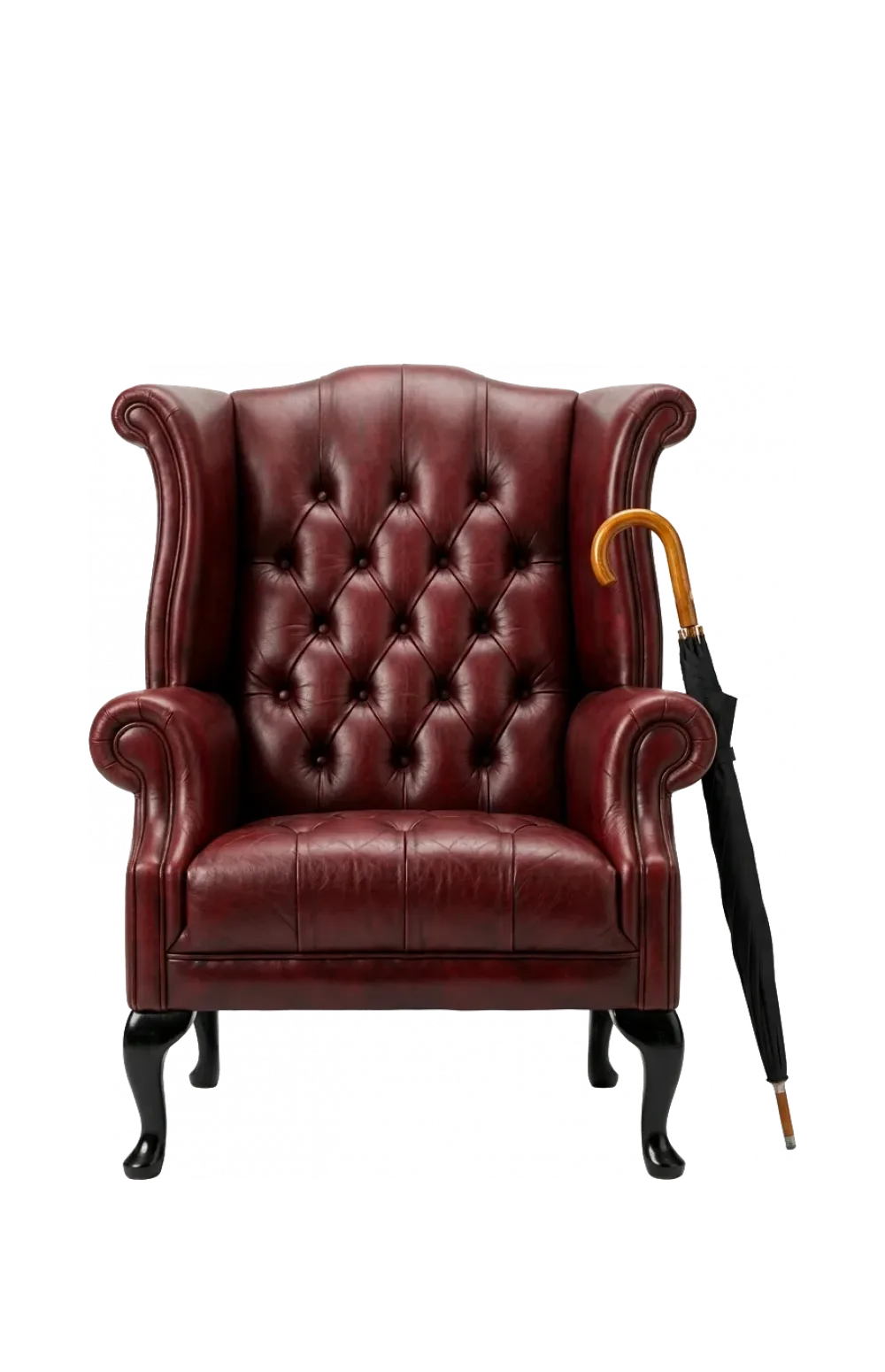 Leather wingback armchair with an umbrella